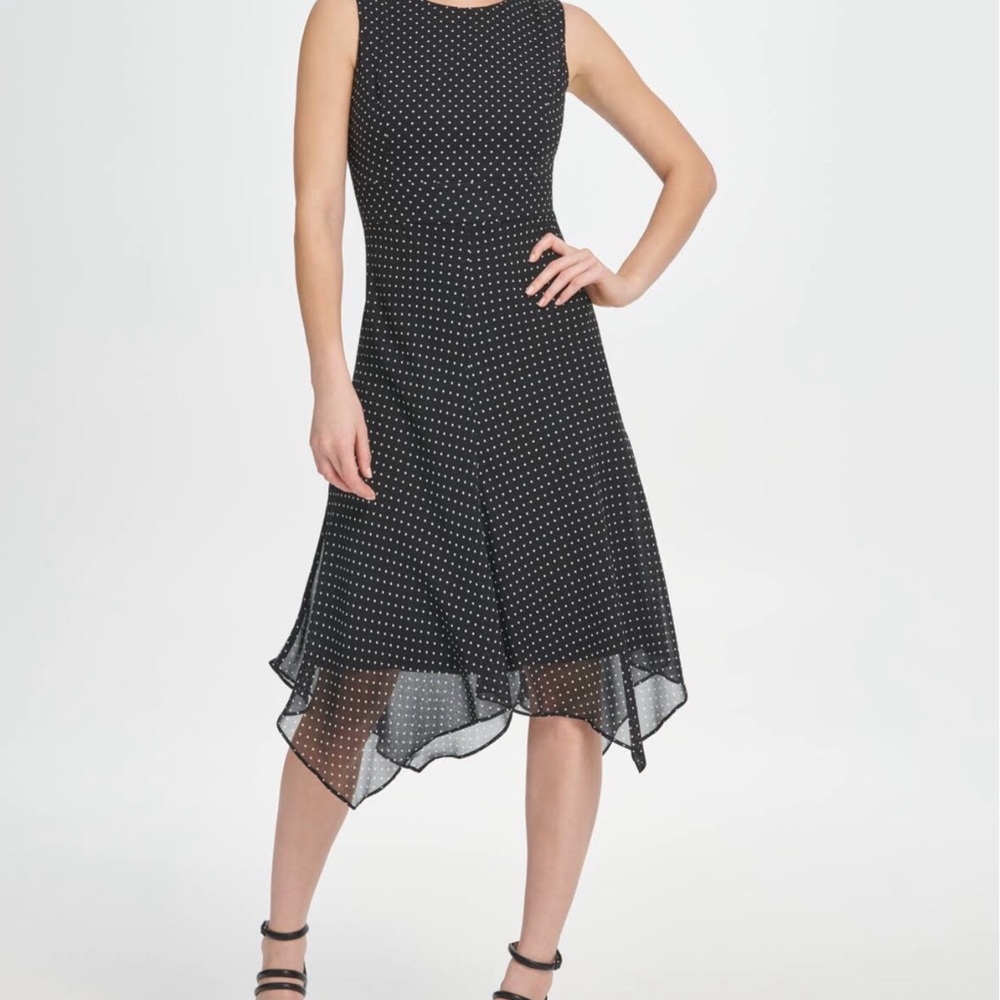 DNKY Asymmetric Hem Dot Print Chiffon Dress